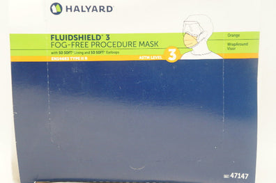 Halyard 47147 Fluidshield 3 Fog-Free Mask Level 3, Orange  - Box of 25